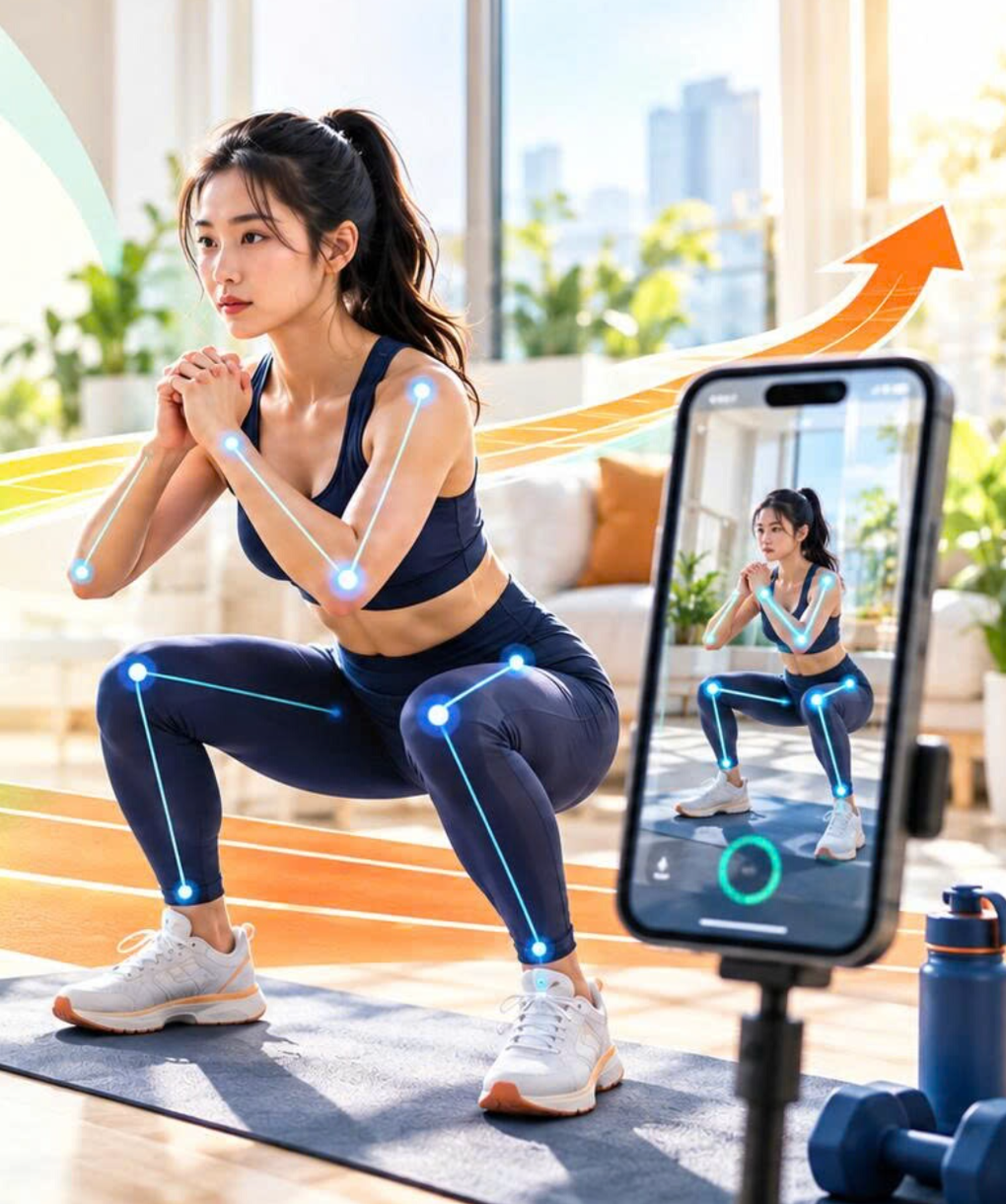 Người tập squat tại nhà, AI nhận diện khung xương qua camera điện thoại